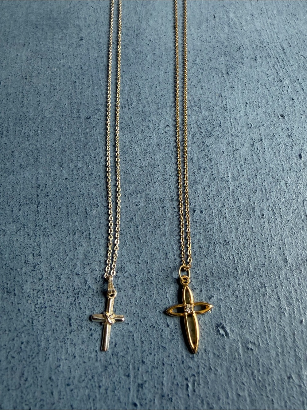 Gold Tone and Silver Tone Cross Necklaces, Set of 2